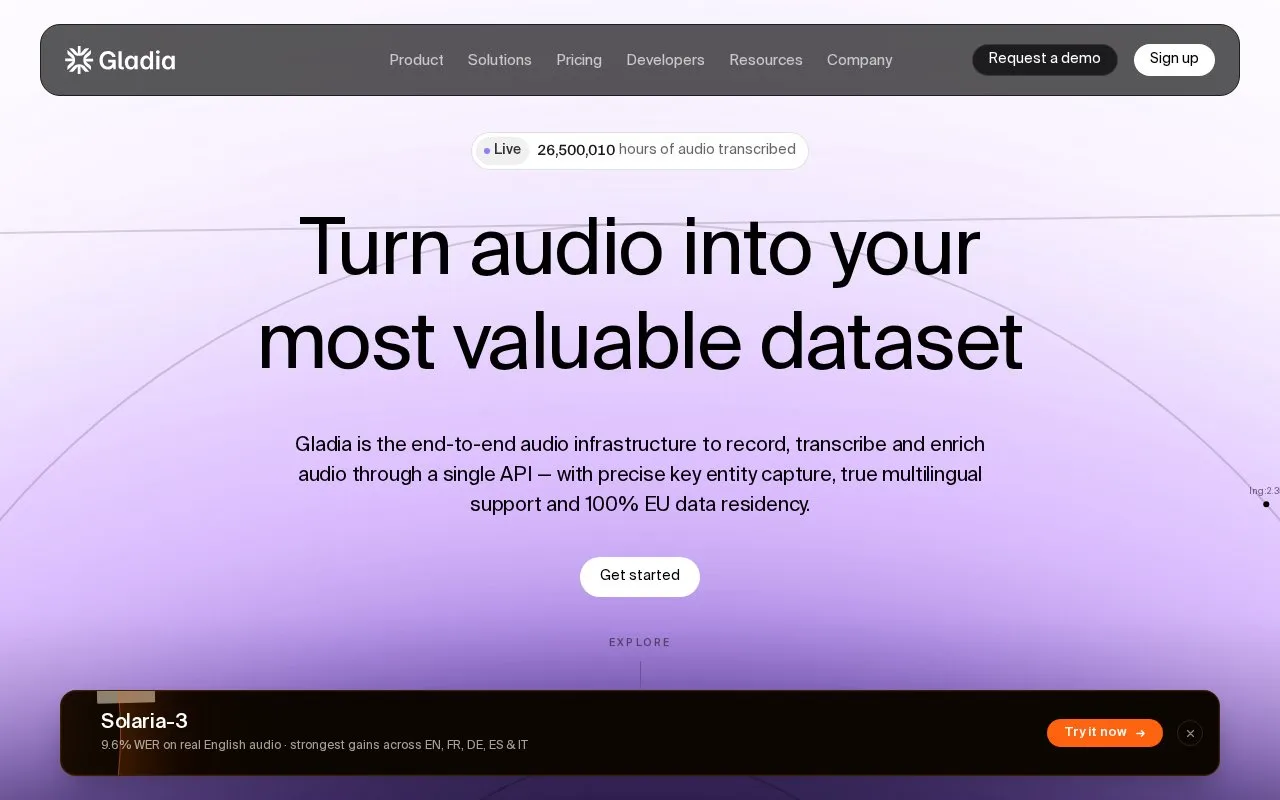 Gladia homepage screenshot
