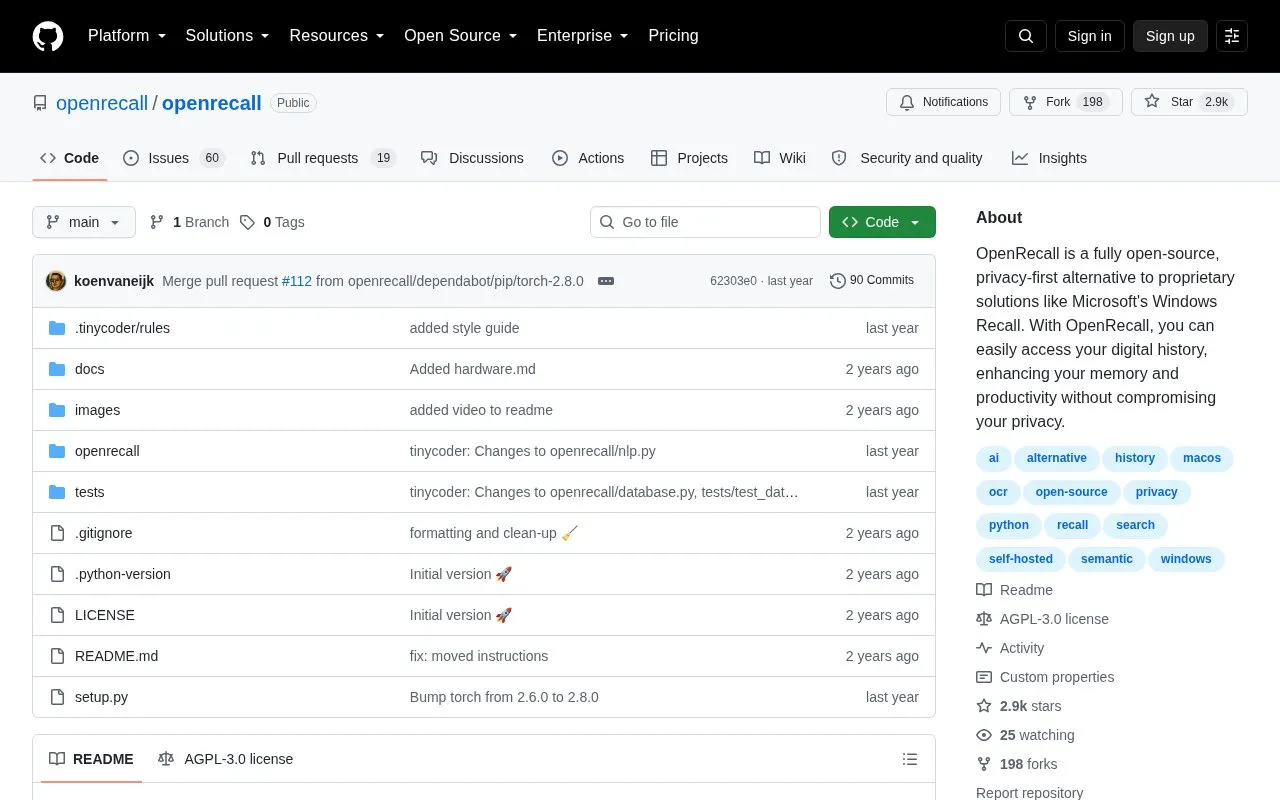 OpenRecall homepage screenshot