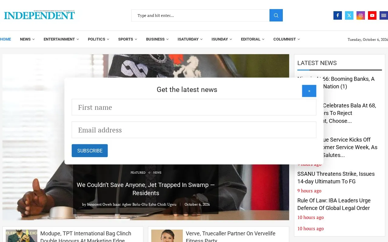 Independent Nigeria homepage screenshot