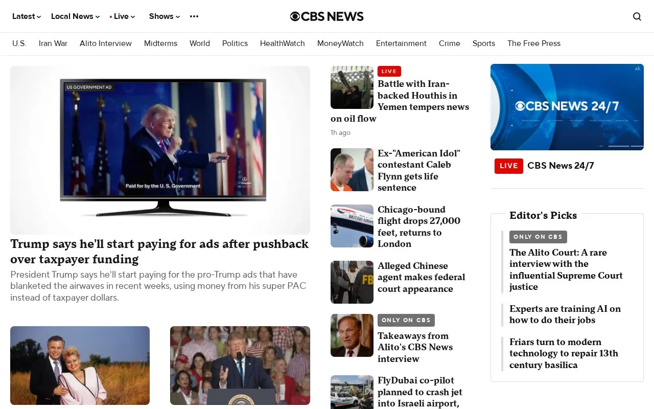 CBS News homepage screenshot