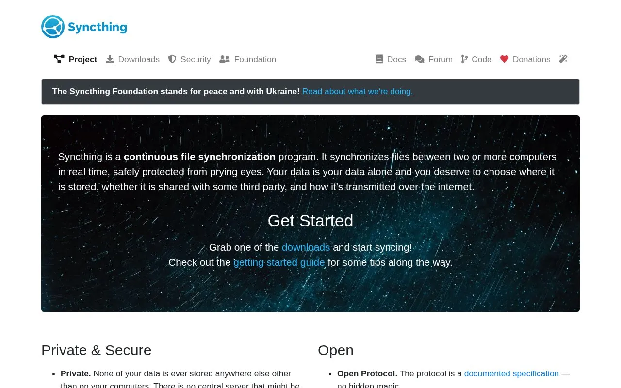 SyncThing homepage screenshot
