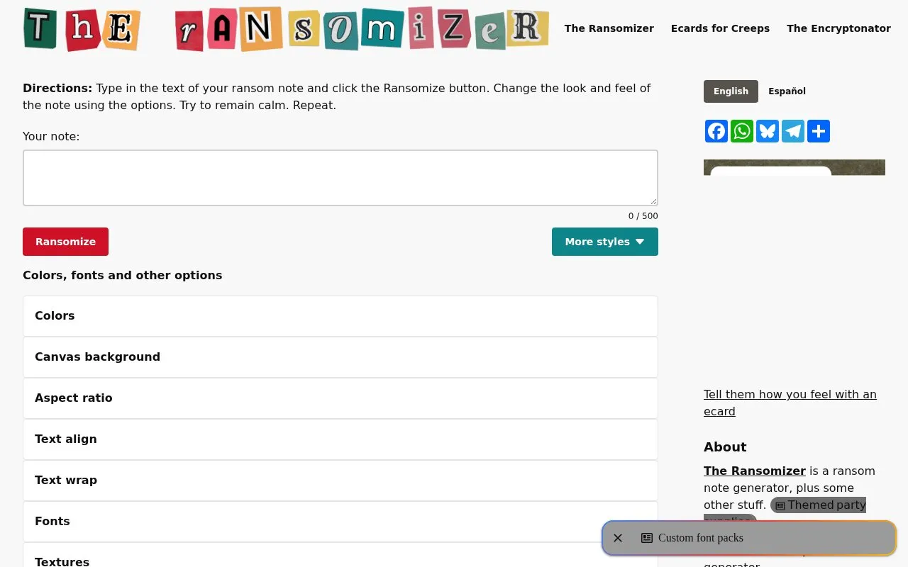 The Ransomizer homepage screenshot
