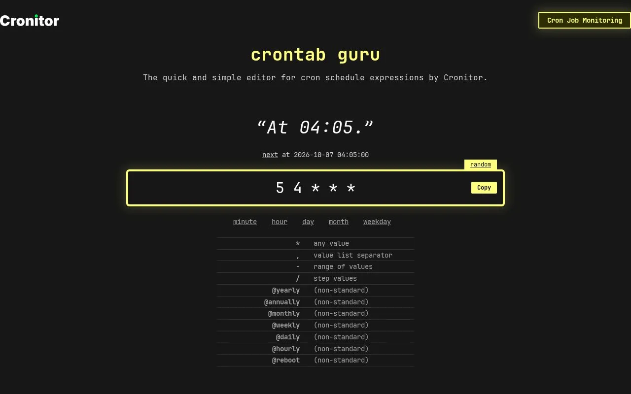Crontab Guru homepage screenshot
