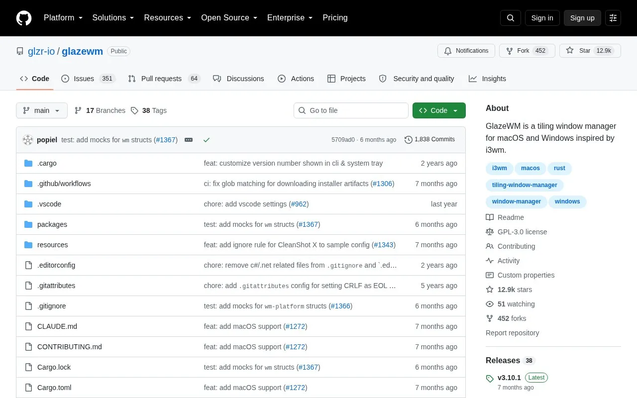 GlazeWM homepage screenshot