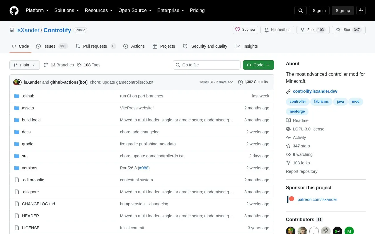 Controlify homepage screenshot
