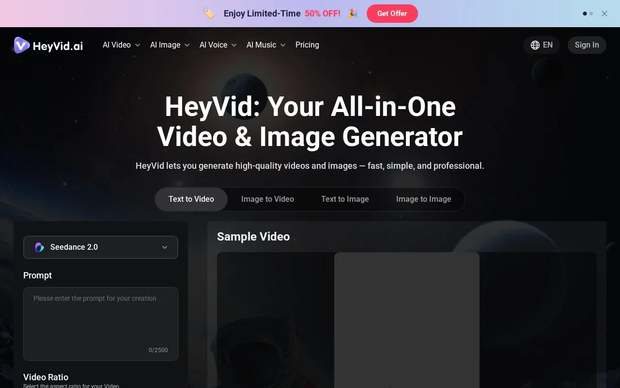 HeyVid homepage screenshot