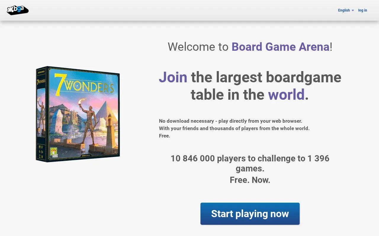 Board Game Arena homepage screenshot