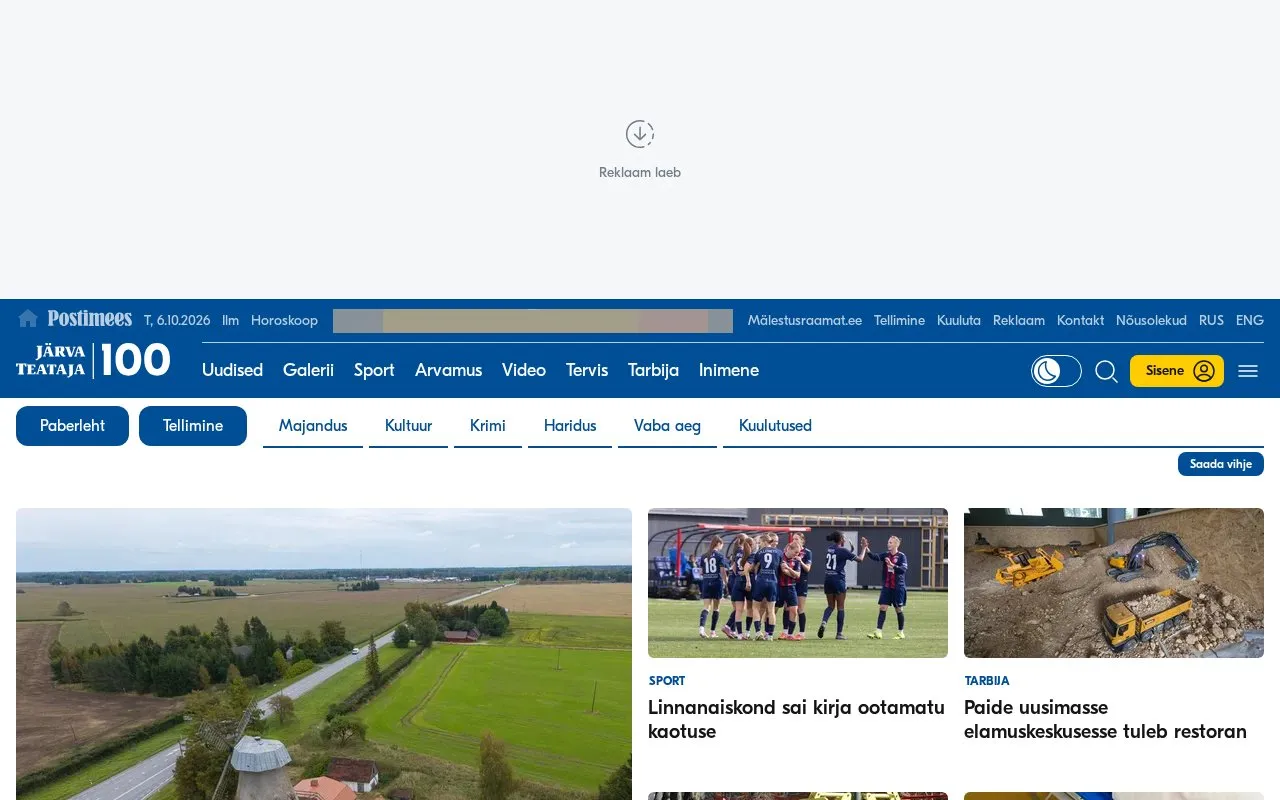 Järva Teataja homepage screenshot