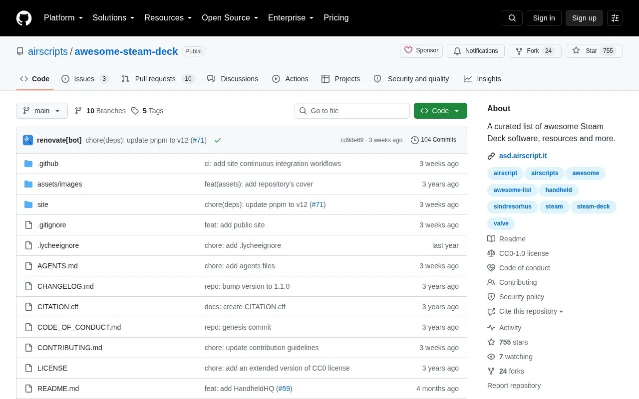 awesome-steam-deck homepage screenshot