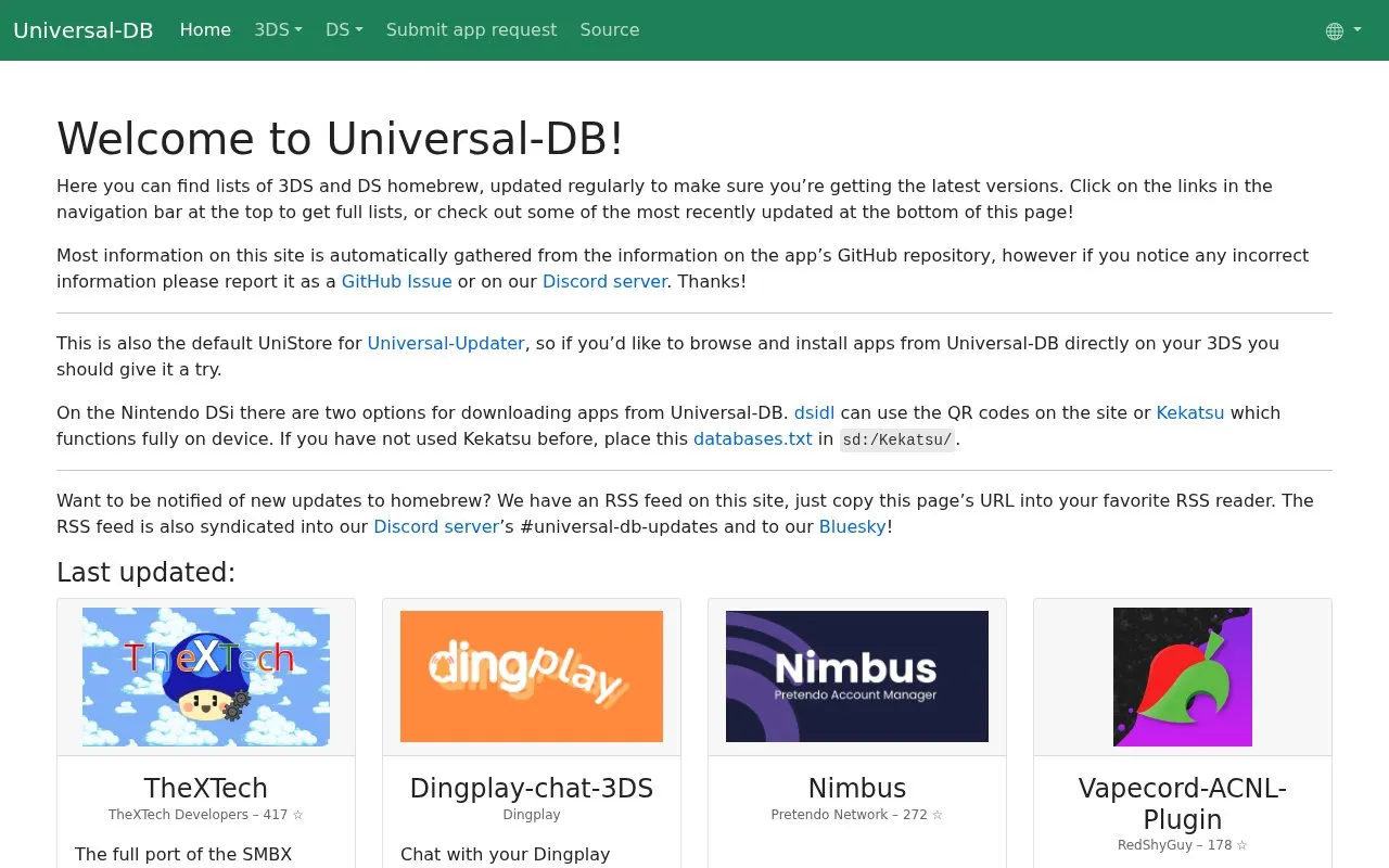 Universal-DB homepage screenshot