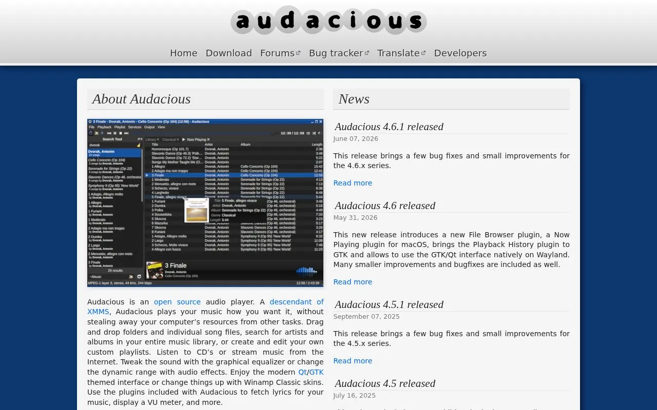 Audacious homepage screenshot