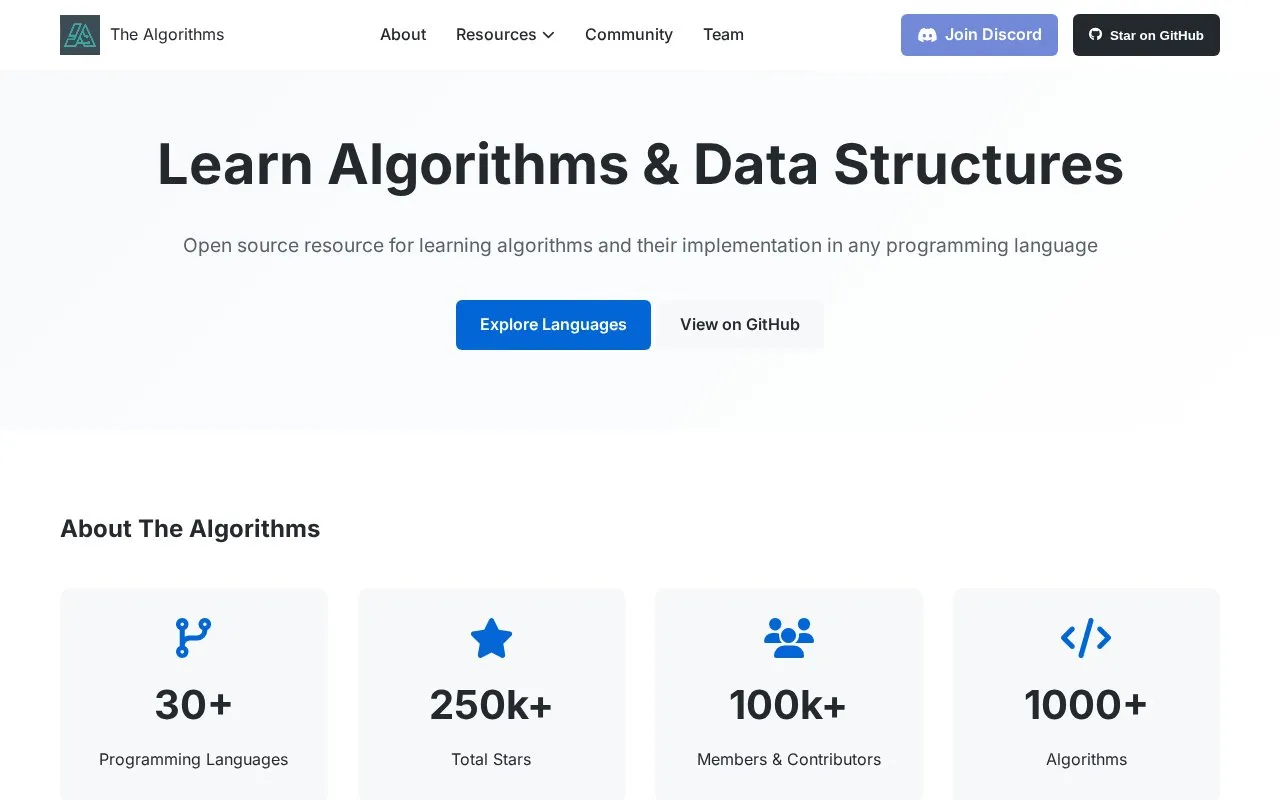 TheAlgorithms homepage screenshot
