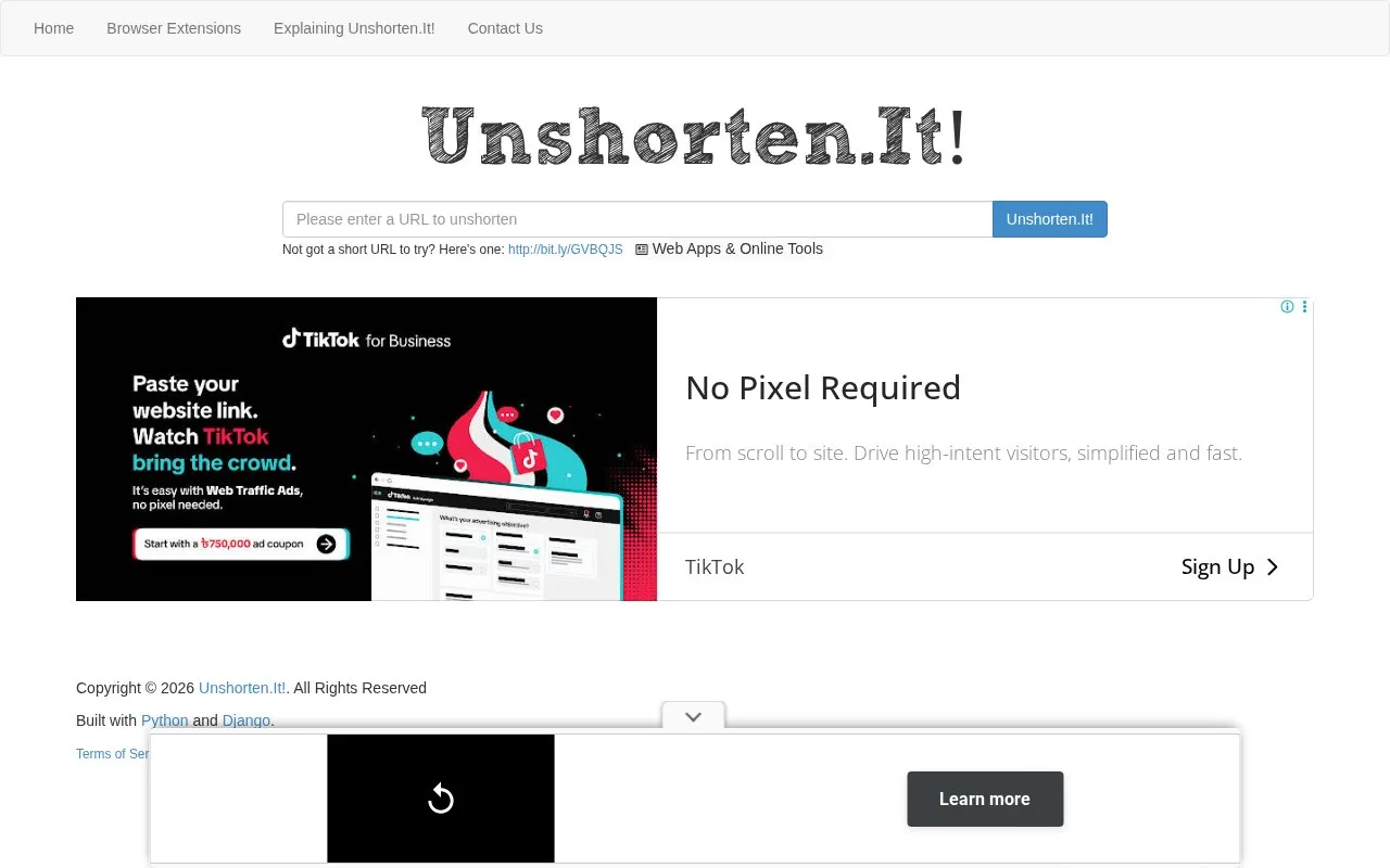 Unshorten.It! homepage screenshot