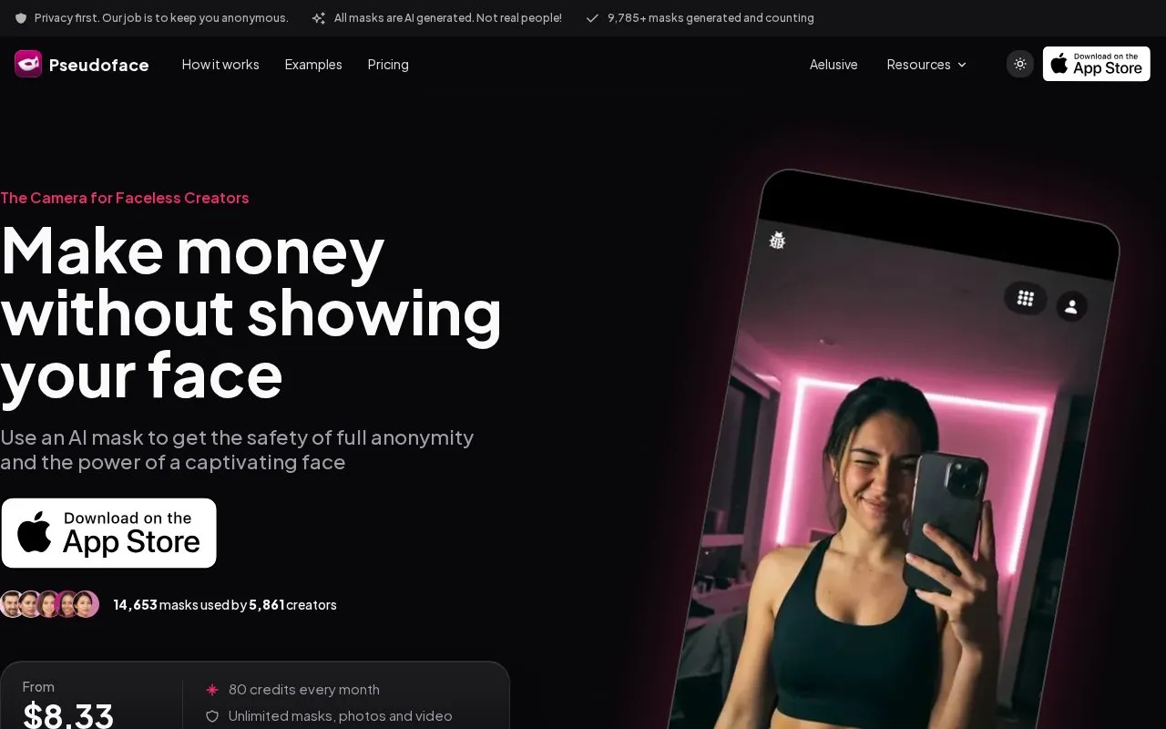 Pseudoface homepage screenshot