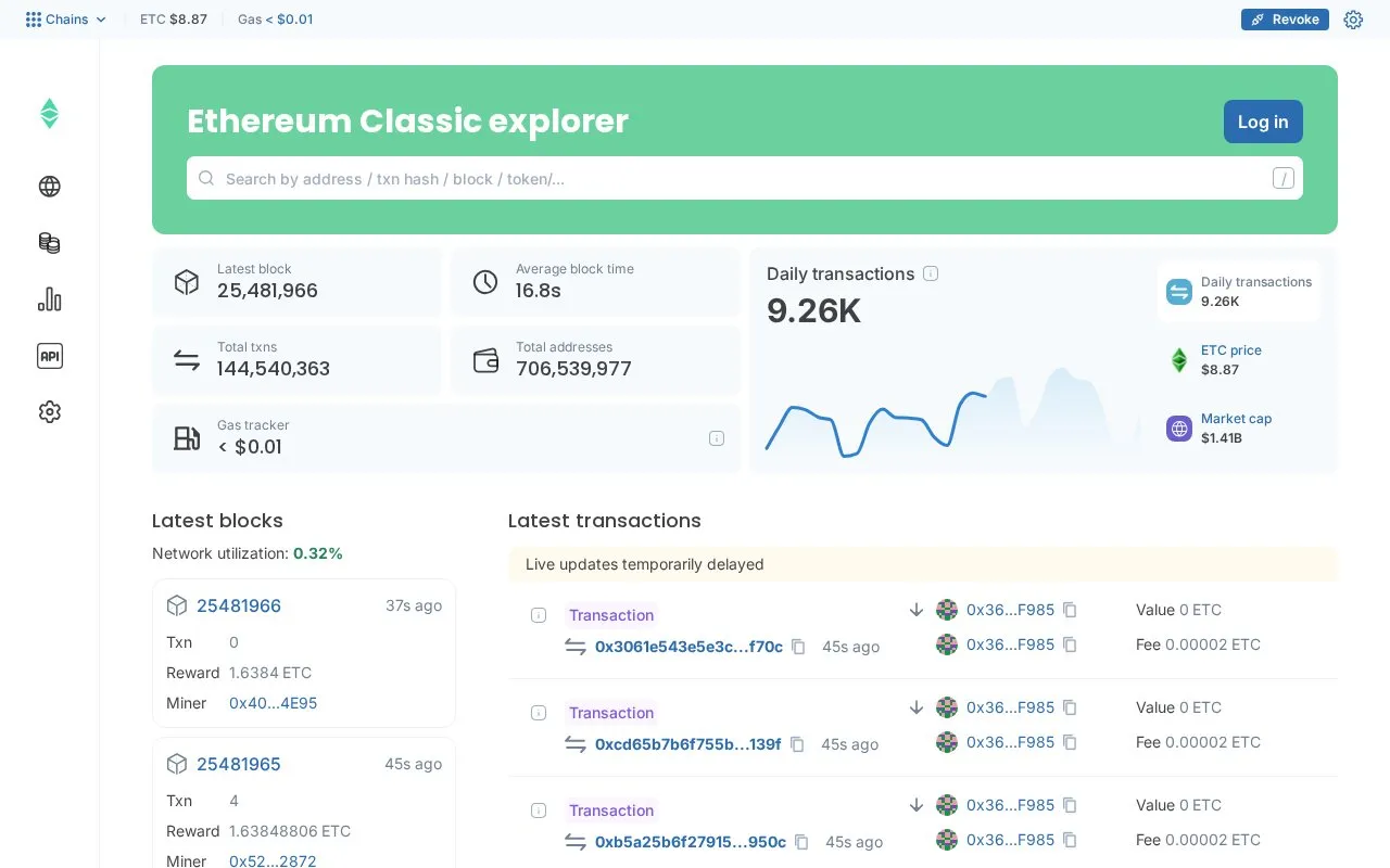 Ethereum Classic — blockscout-ethereum-classic homepage screenshot