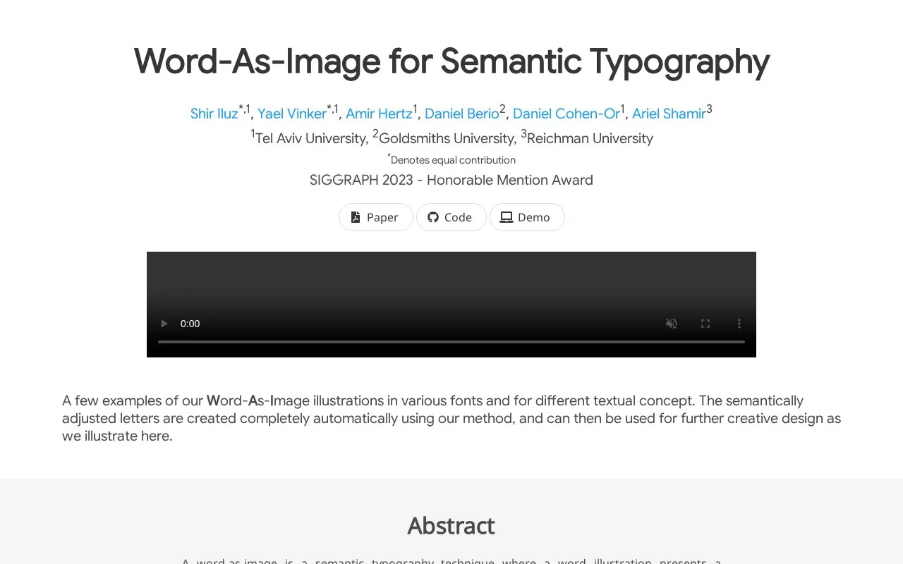 Word-As-Image for Semantic Typography homepage screenshot