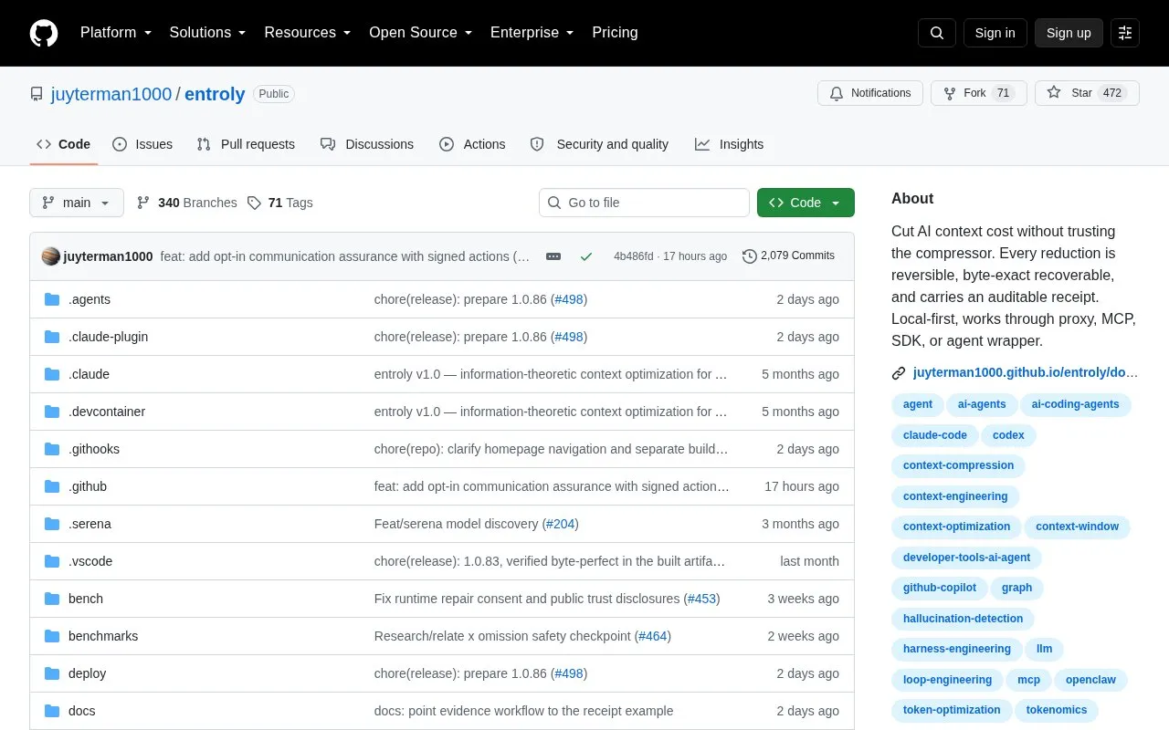 Entroly homepage screenshot