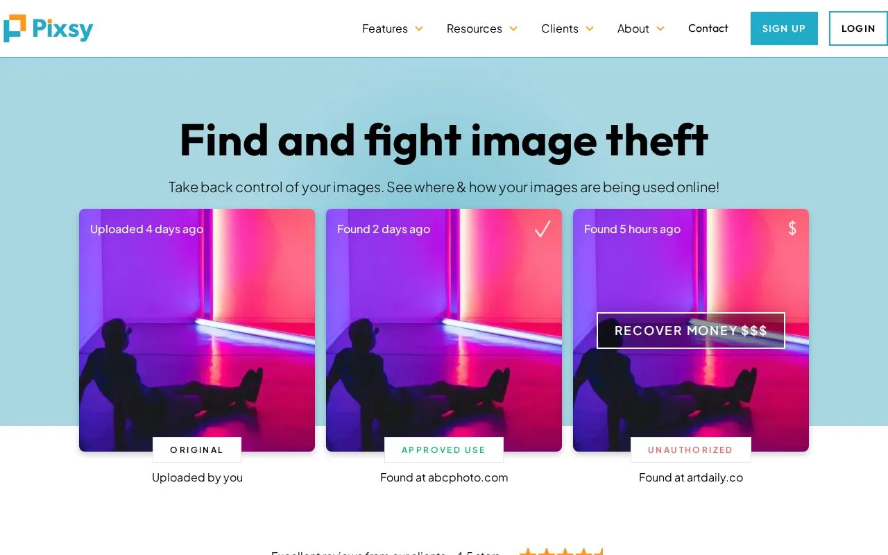 Pixsy homepage screenshot