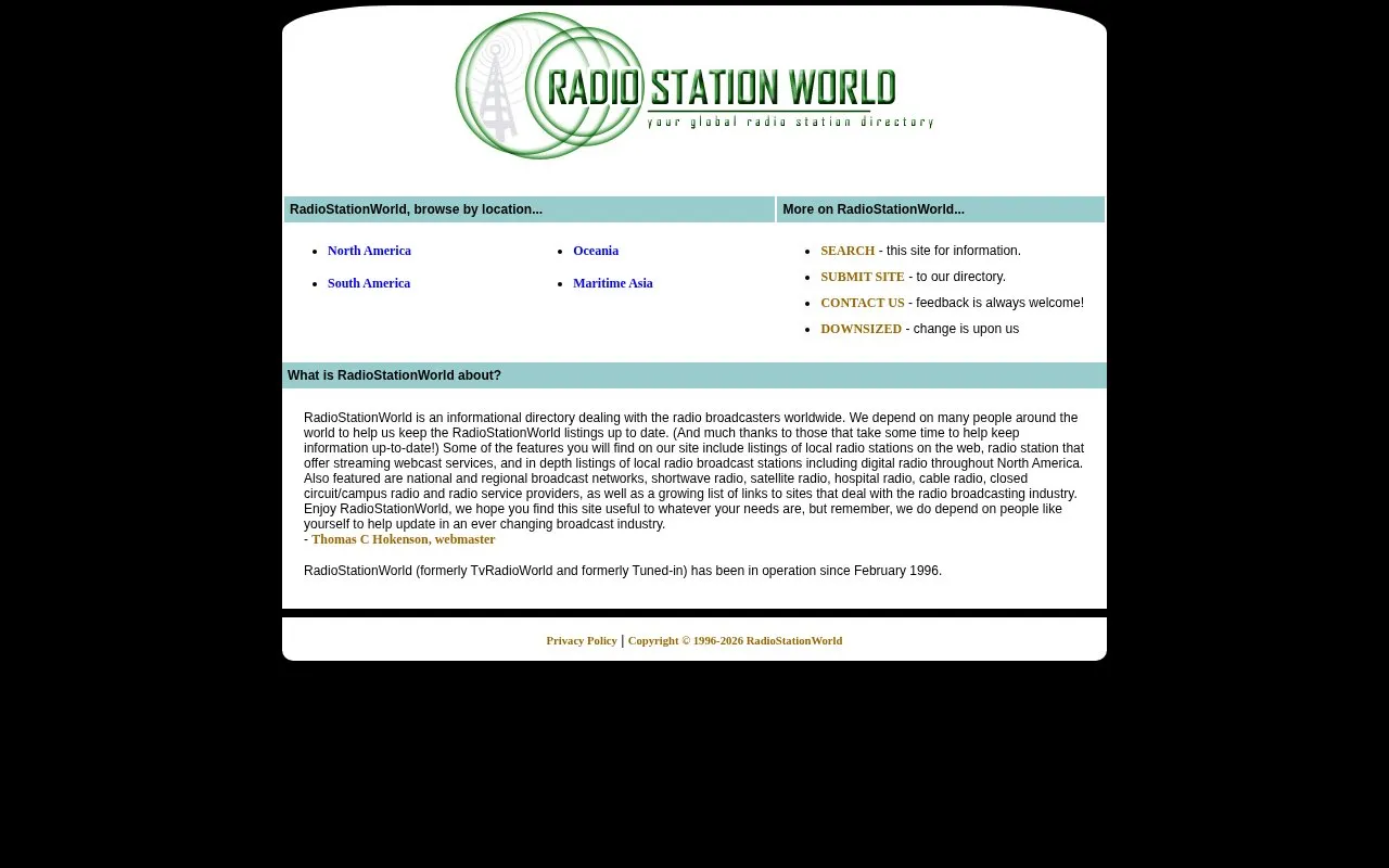 RadioStationWorld homepage screenshot