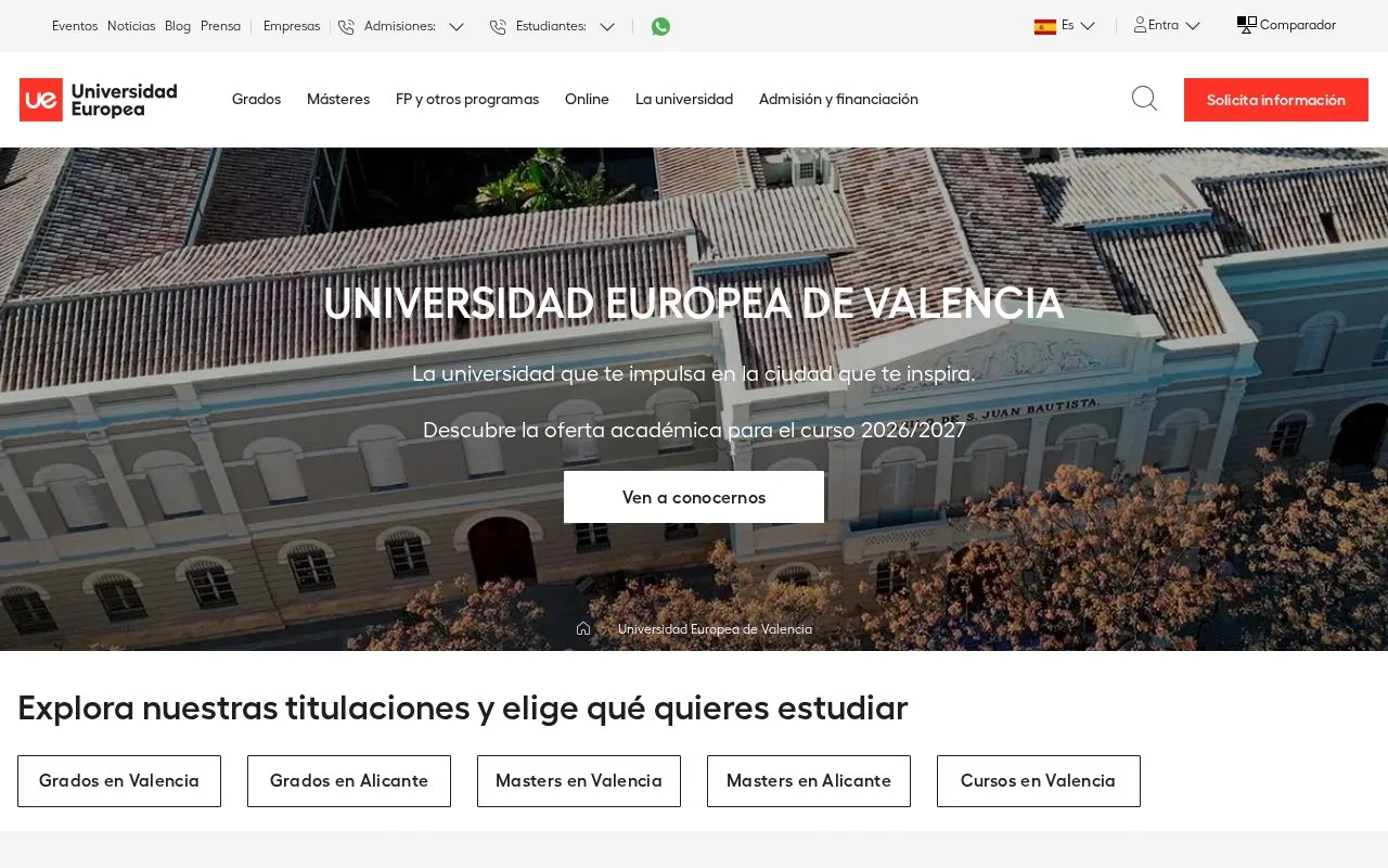 Universidad Europea Valencia homepage screenshot