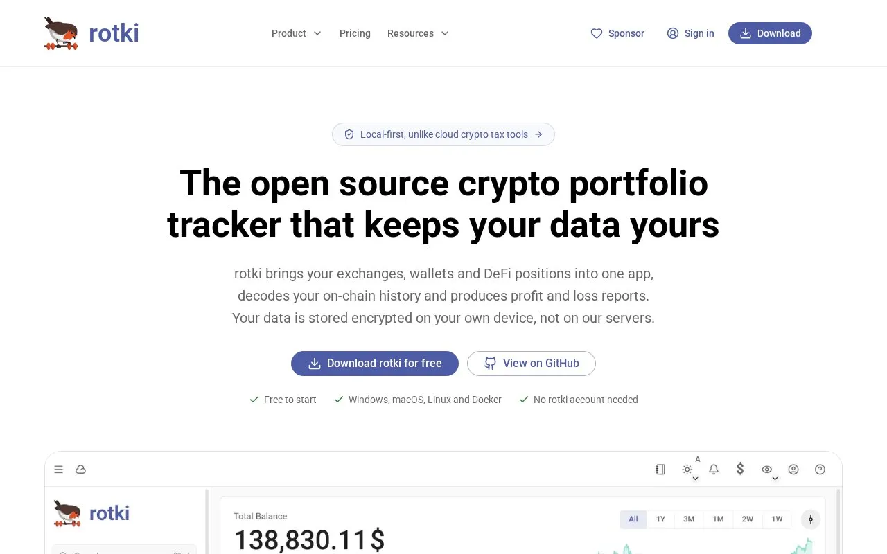 Rotki homepage screenshot