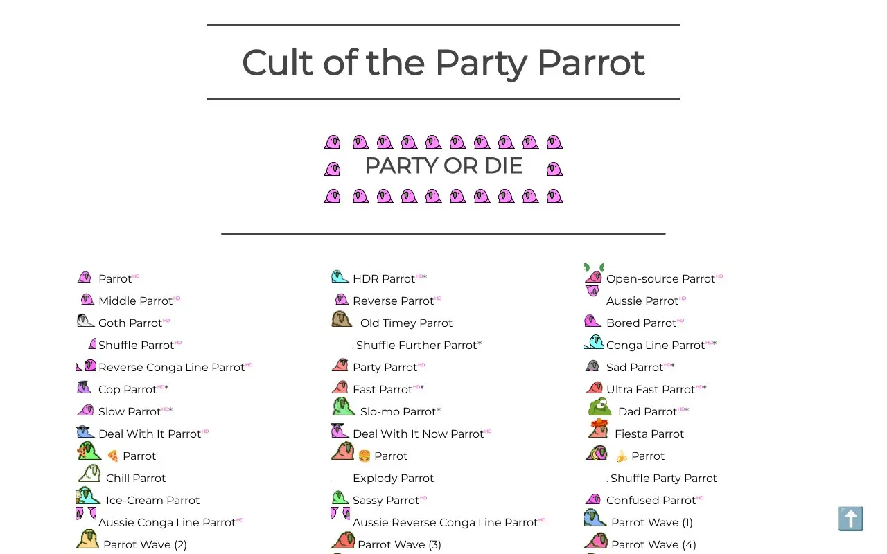 Cult of the Party Parrot homepage screenshot