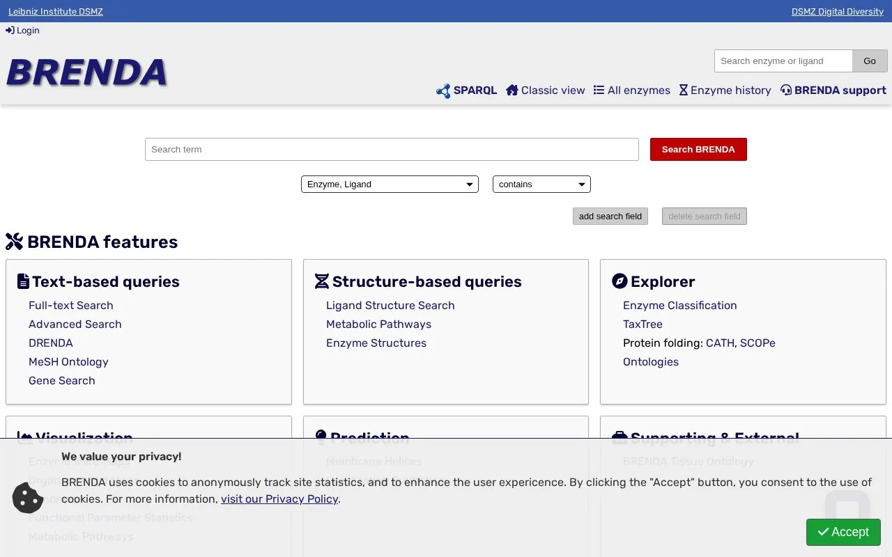 BRENDA homepage screenshot