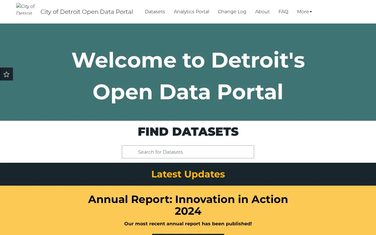 Detroit Open Data homepage screenshot