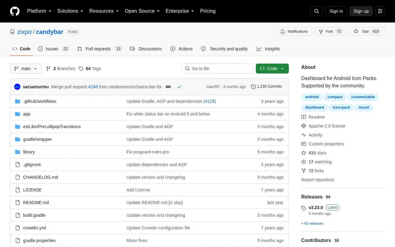 Candybar homepage screenshot