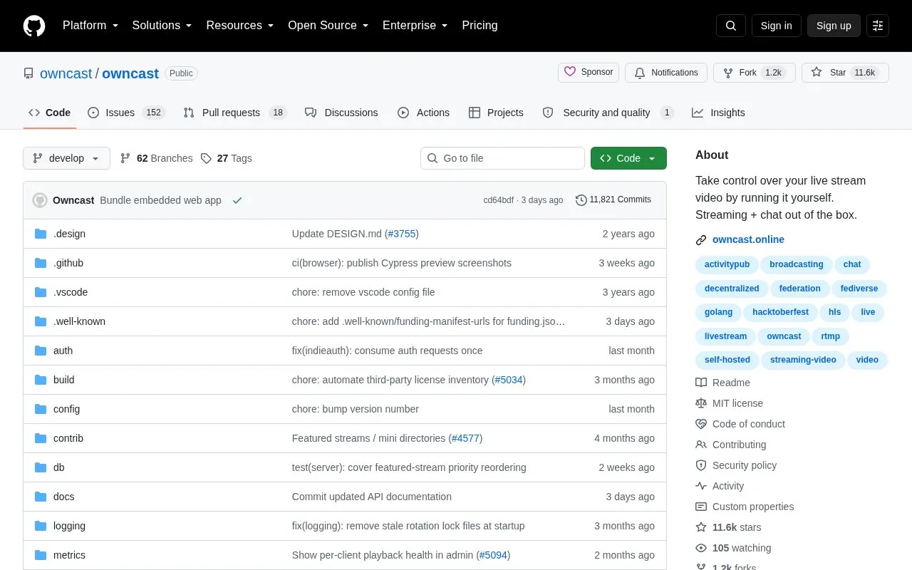 Owncast homepage screenshot