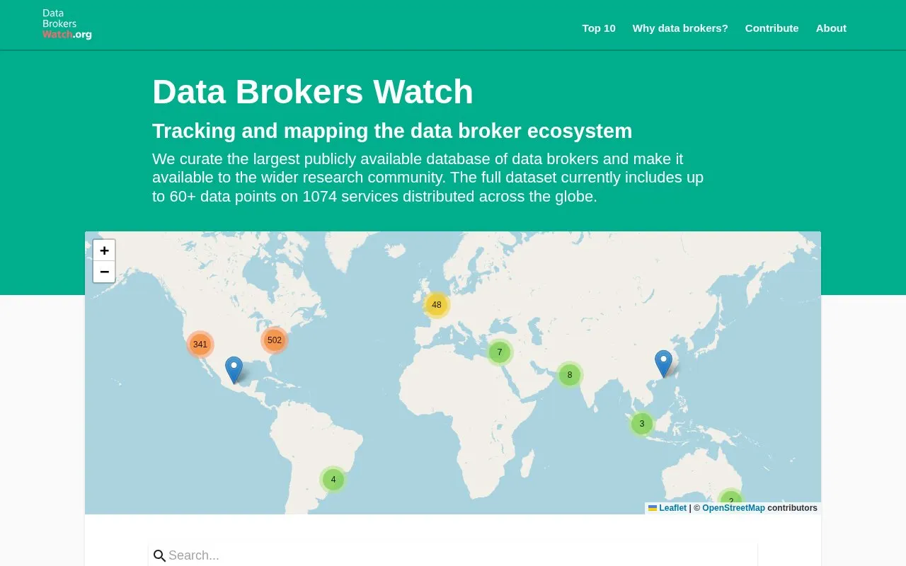 Data Broker Watch homepage screenshot