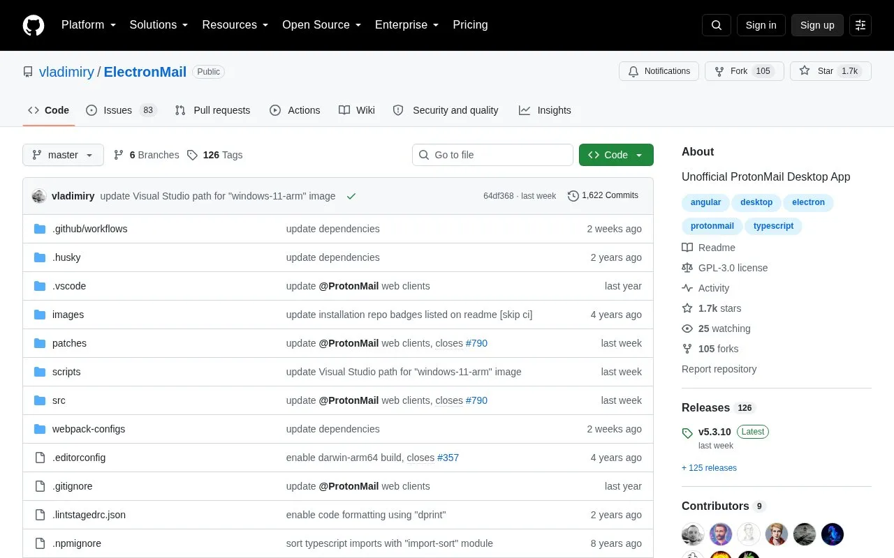 ElectronMail homepage screenshot