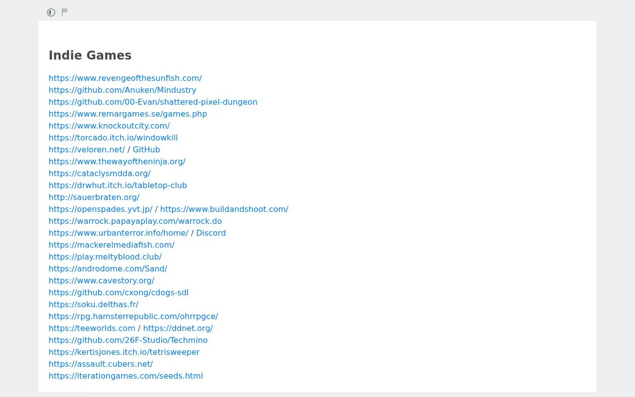 Indie Rentry homepage screenshot