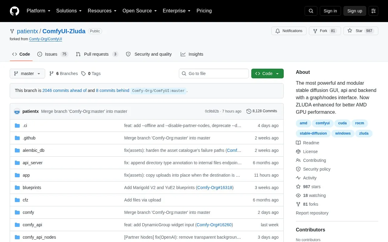 ComfyUI-Zluda homepage screenshot