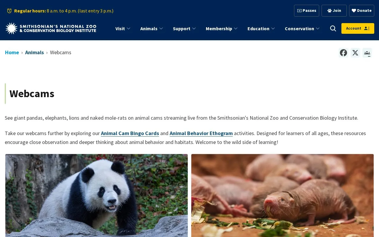 NationalZoo homepage screenshot