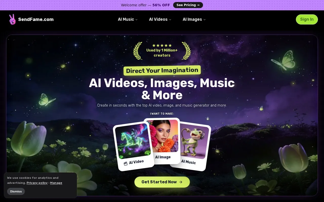 SendFame homepage screenshot