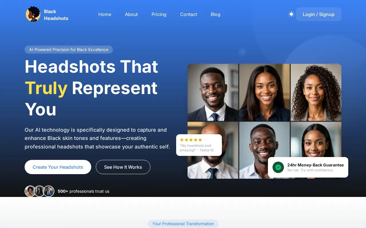 Black Headshots homepage screenshot