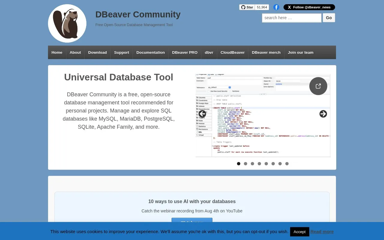 DBeaver homepage screenshot