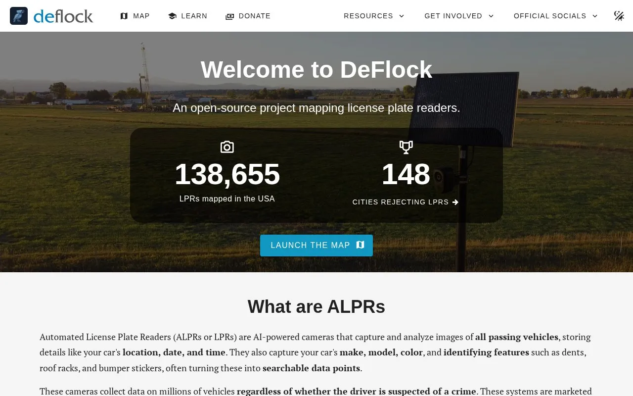 DeFlock homepage screenshot