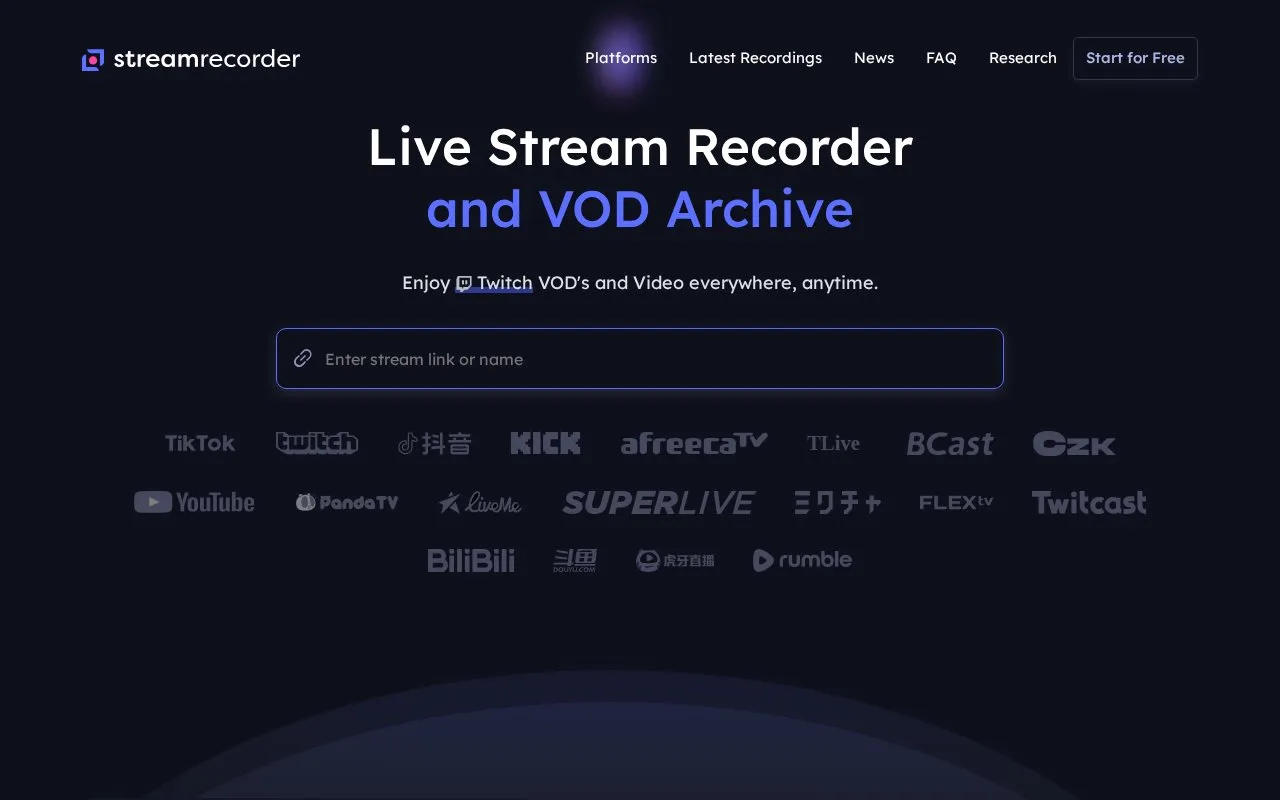 Streamrecorder homepage screenshot