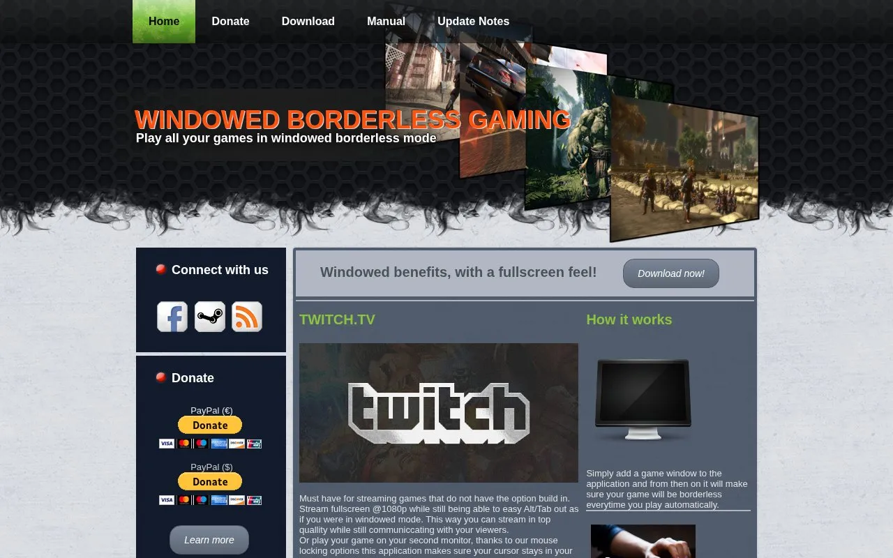 WindowedBorderlessGaming homepage screenshot