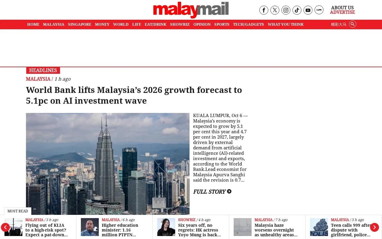 The Malay Mail homepage screenshot