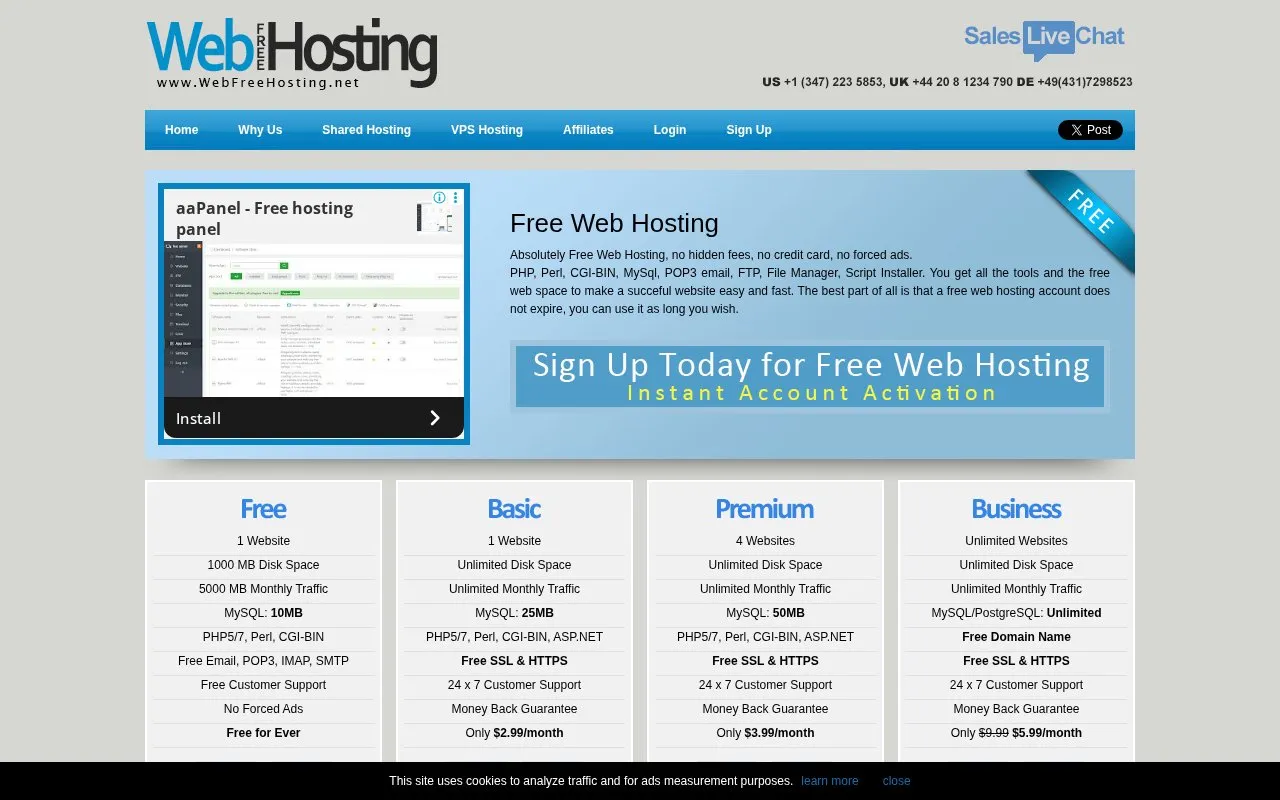 WebFreeHosting.net homepage screenshot