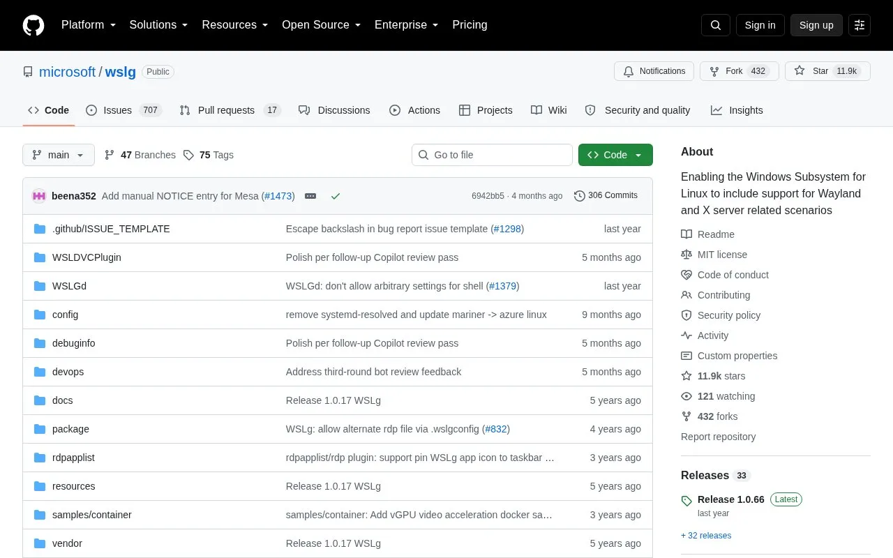 Wayland / X Server homepage screenshot