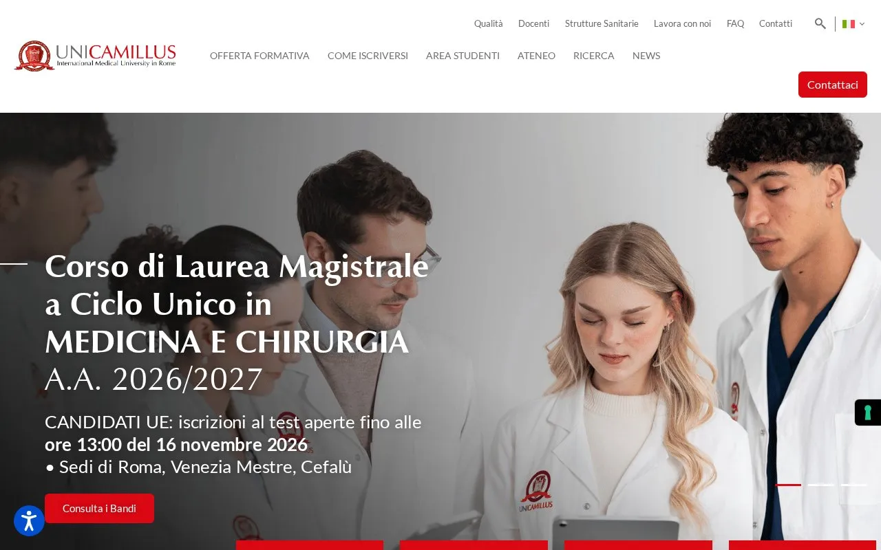 Saint Camillus International University of Health Sciences homepage screenshot