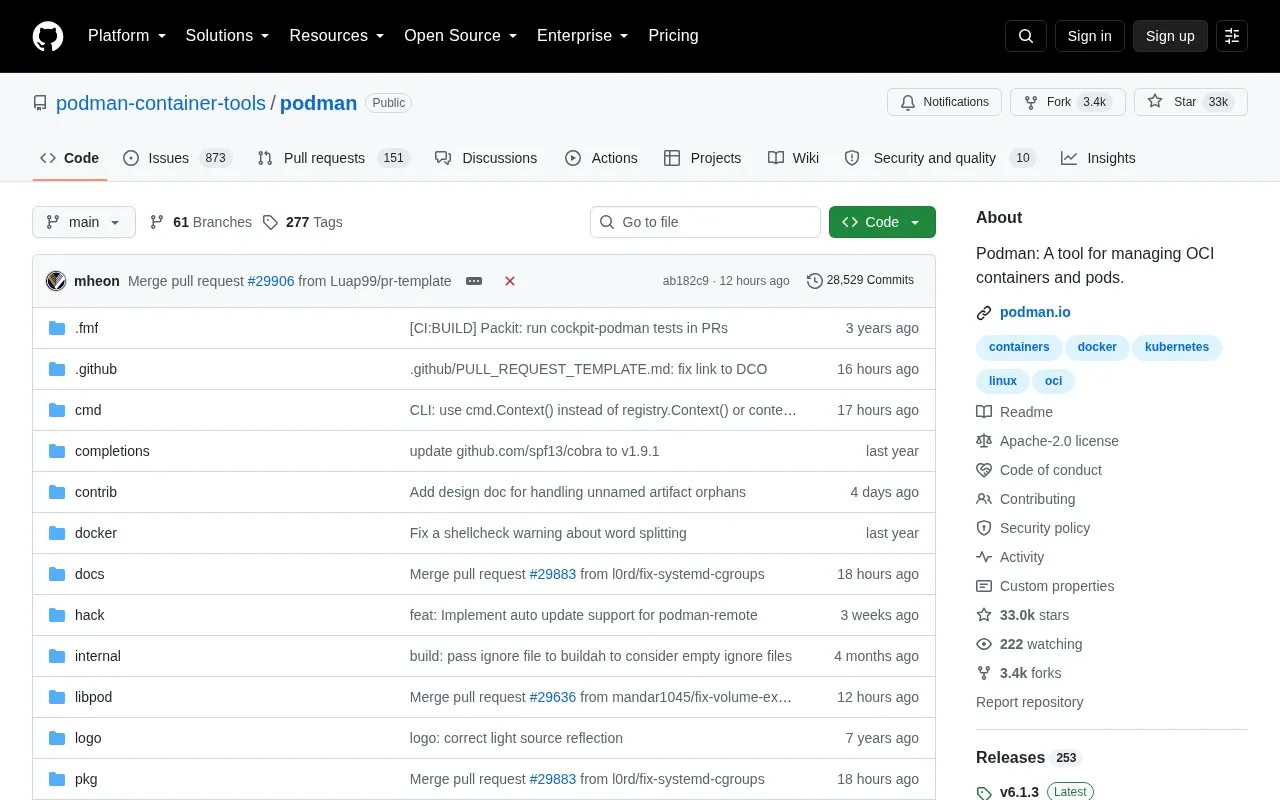 Podman homepage screenshot