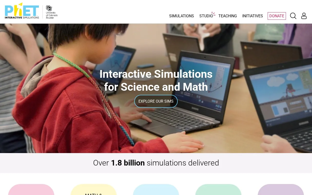 PhET homepage screenshot
