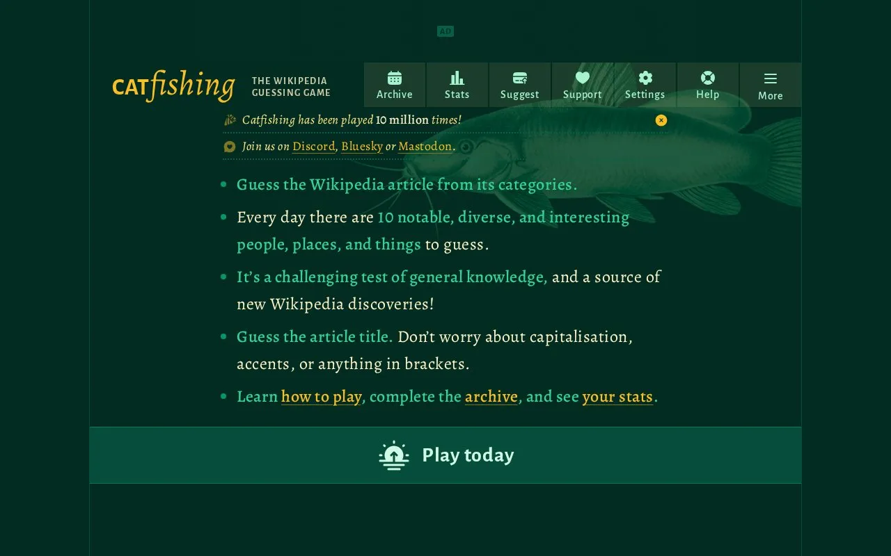 catfishing homepage screenshot