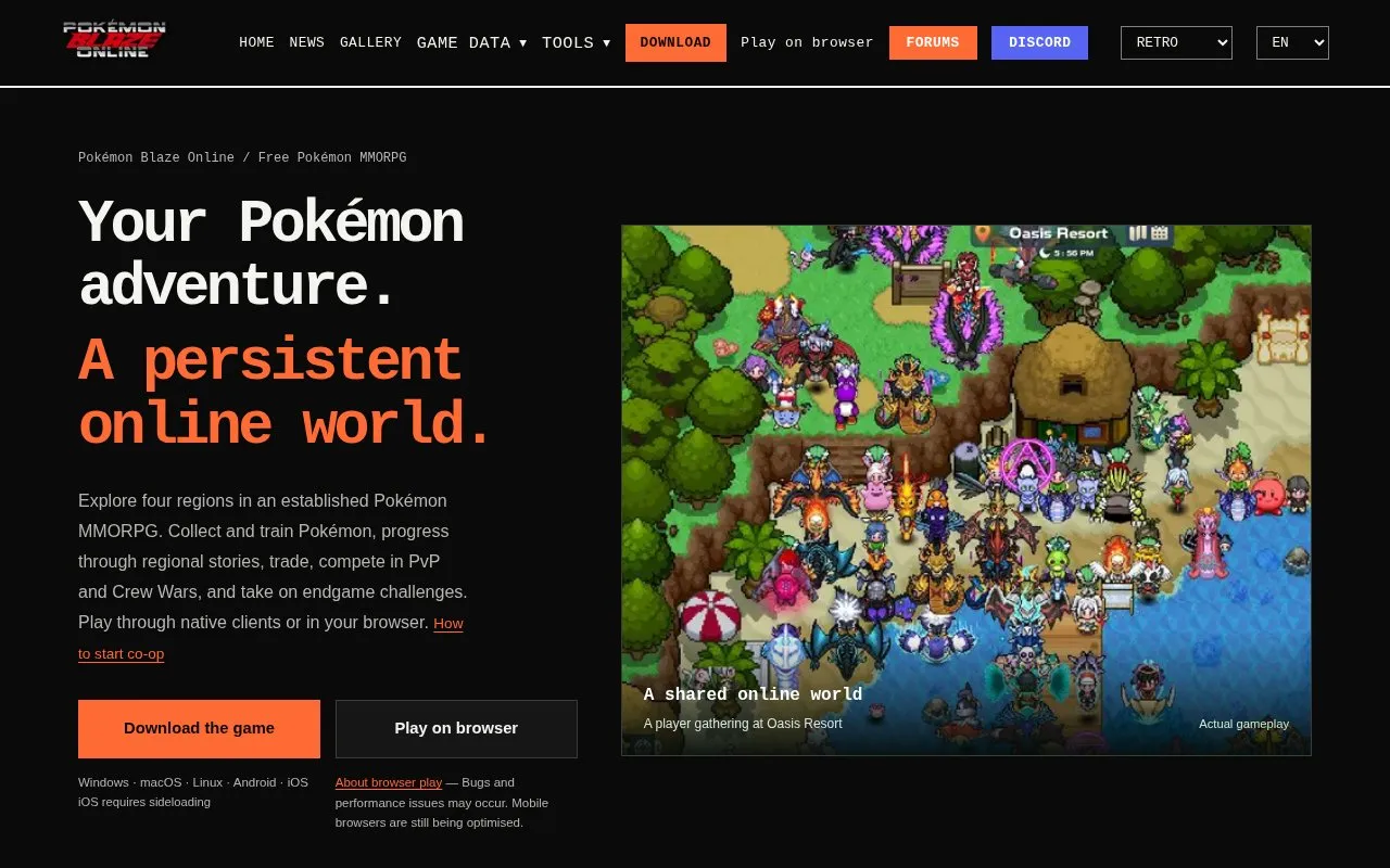Pokémon Blaze Online homepage screenshot