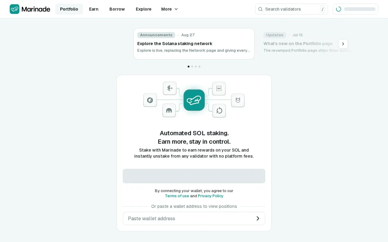 Marinade Native homepage screenshot